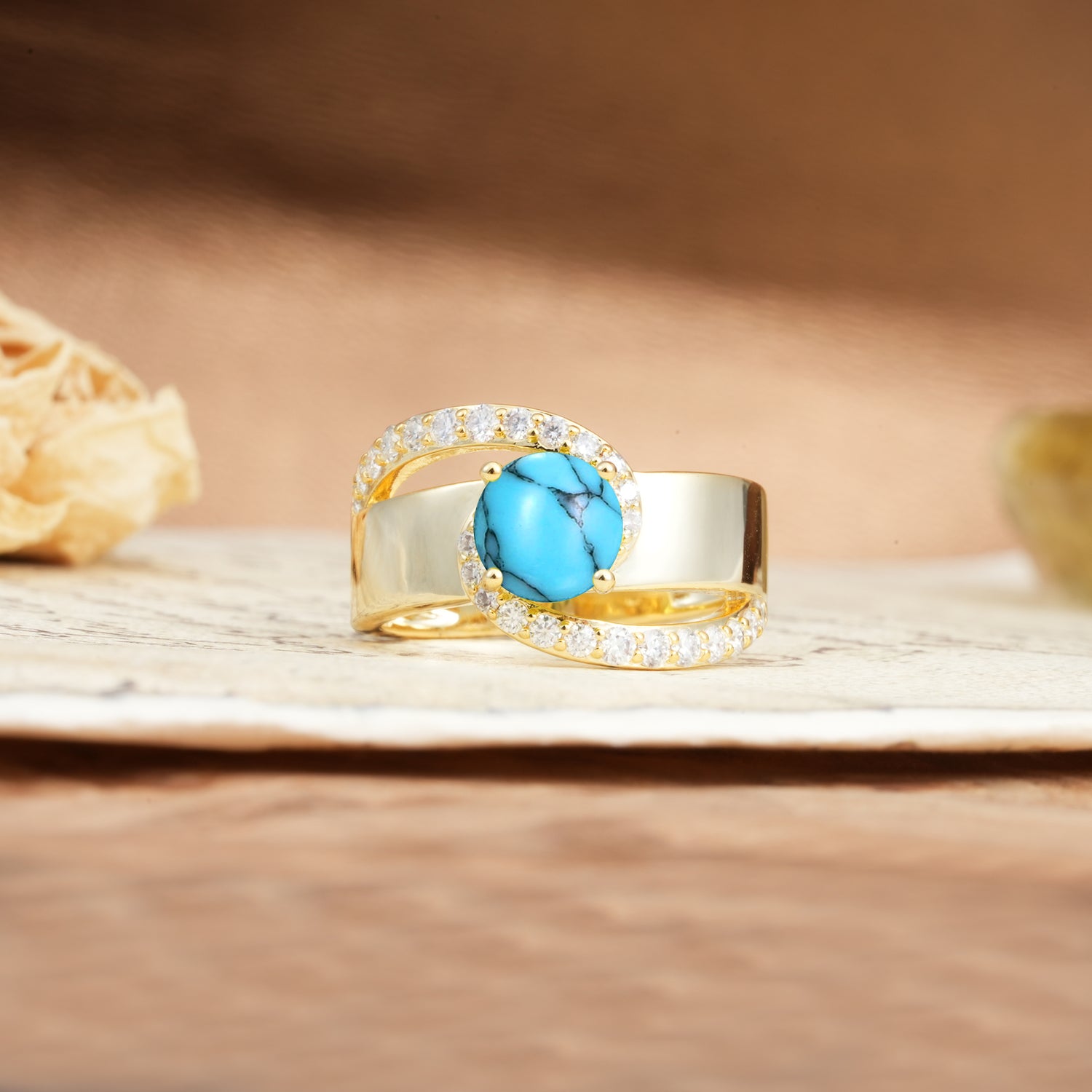 Retro-Luxe Twisted 4-Prong Round Cut Turquoise Engagement Ring