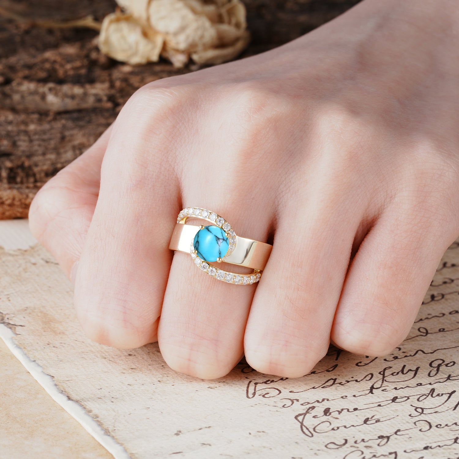 Retro-Luxe Twisted 4-Prong Round Cut Turquoise Engagement Ring