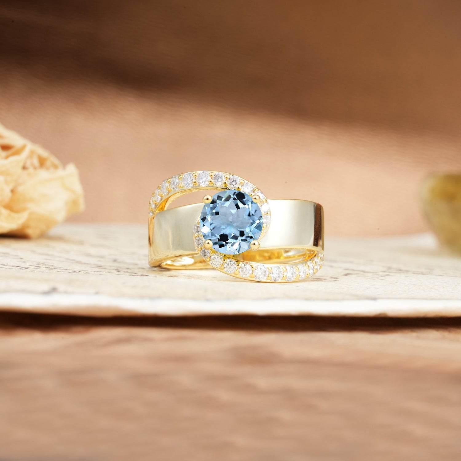 Retro-Luxe Twisted 4-Prong Round Cut Aquamarine Engagement Ring