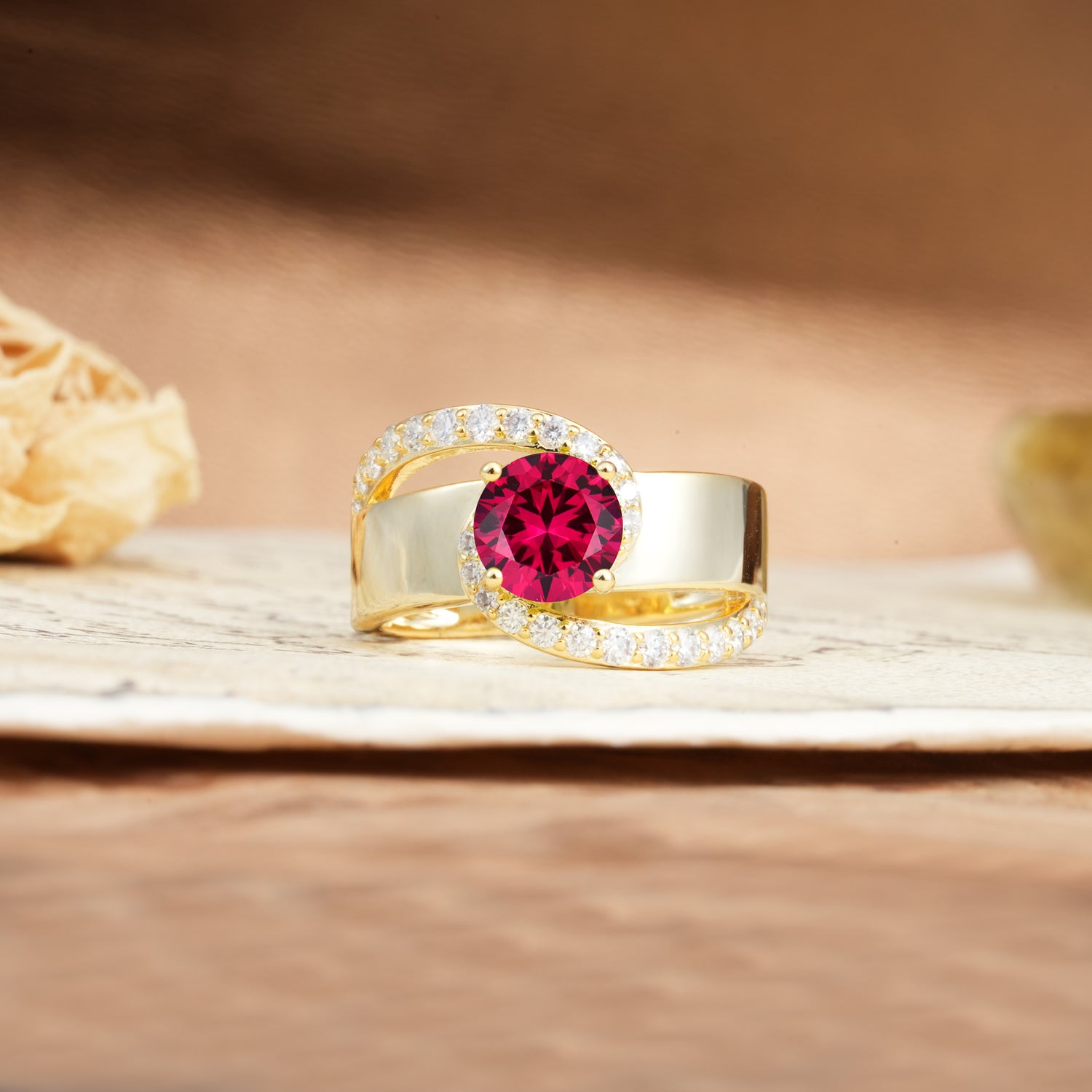 Retro-Luxe Twisted 4-Prong Round Cut Ruby Engagement Ring