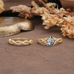 Luxurious and Unique: Entwined 4-Prong Pear Cut Black Rutilated Quartz Bridal Ring Set - Additional view