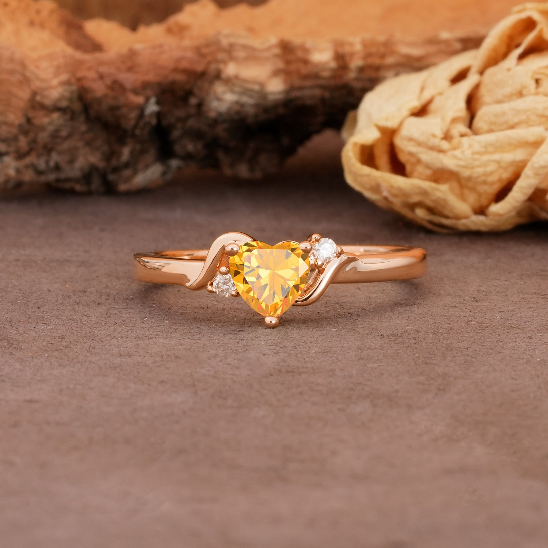 Unique Twisted 3-Prong Heart Cut Citrine Engagement Ring - Additional view