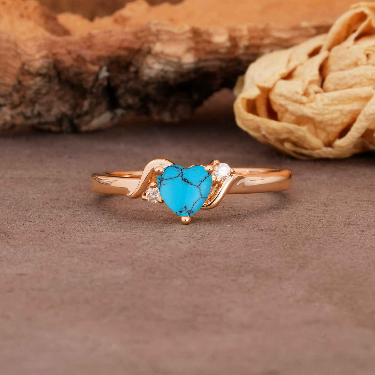 Unique Twisted 3-Prong Heart Cut Turquoise Engagement Ring - Additional view