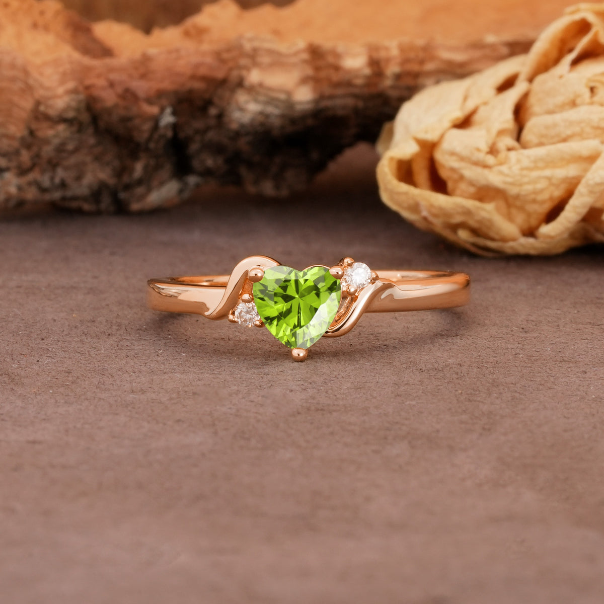 Unique Twisted 3-Prong Heart Cut Peridot Engagement Ring - Additional view