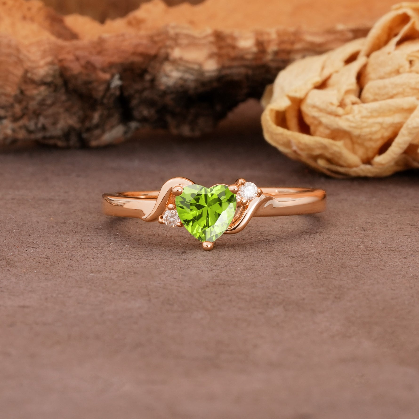Unique Twisted 3-Prong Heart Cut Peridot Engagement Ring - Additional view