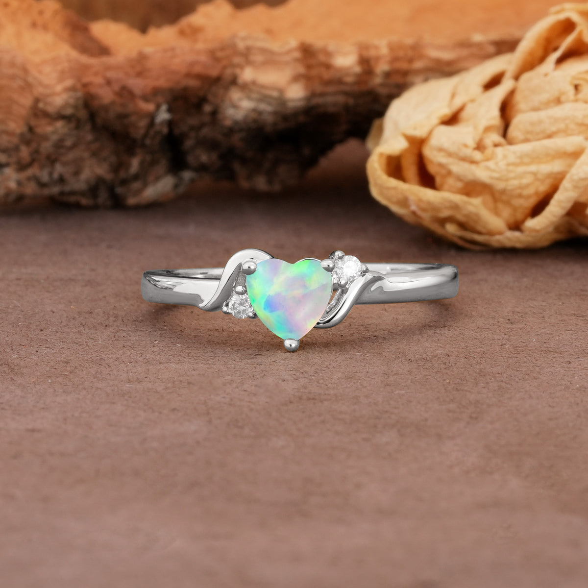 Unique Twisted 3-Prong Heart Cut Fire Opal Engagement Ring - Additional view