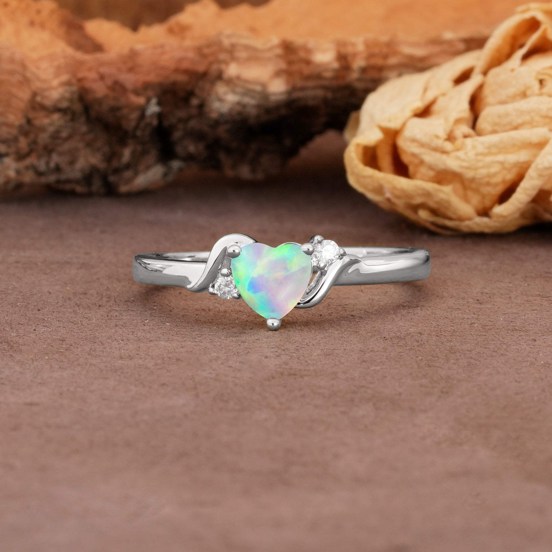 Unique Twisted 3-Prong Heart Cut Fire Opal Engagement Ring - Additional view