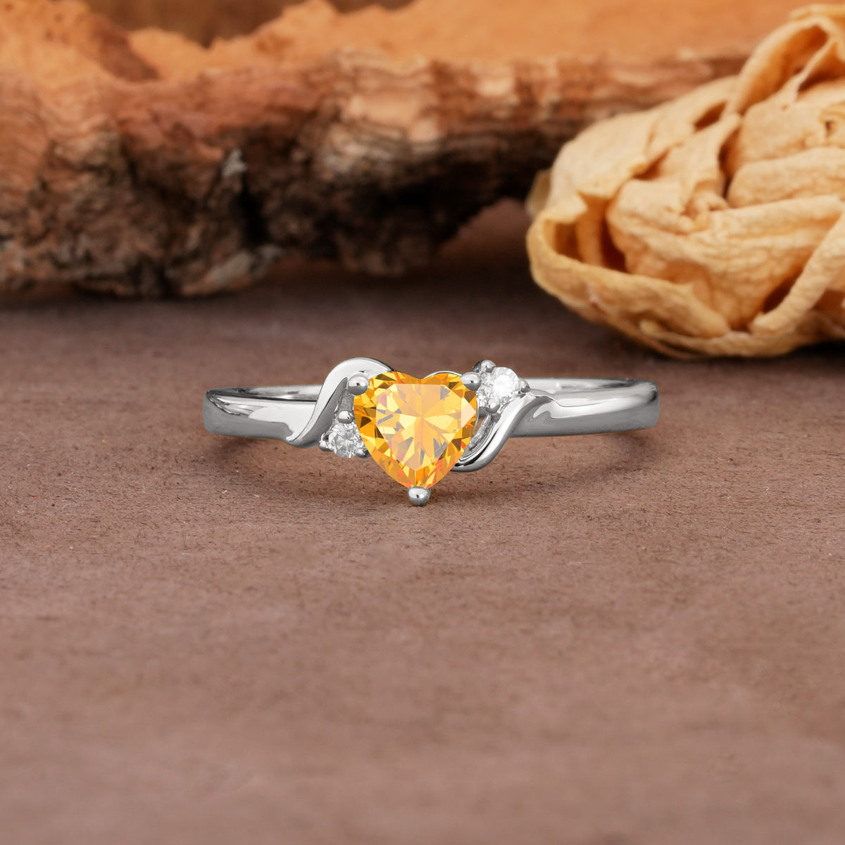 Unique Twisted 3-Prong Heart Cut Citrine Engagement Ring - Additional view