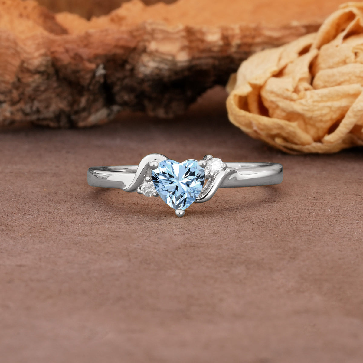 Unique Twisted 3-Prong Heart Cut Aquamarine Engagement Ring - Additional view