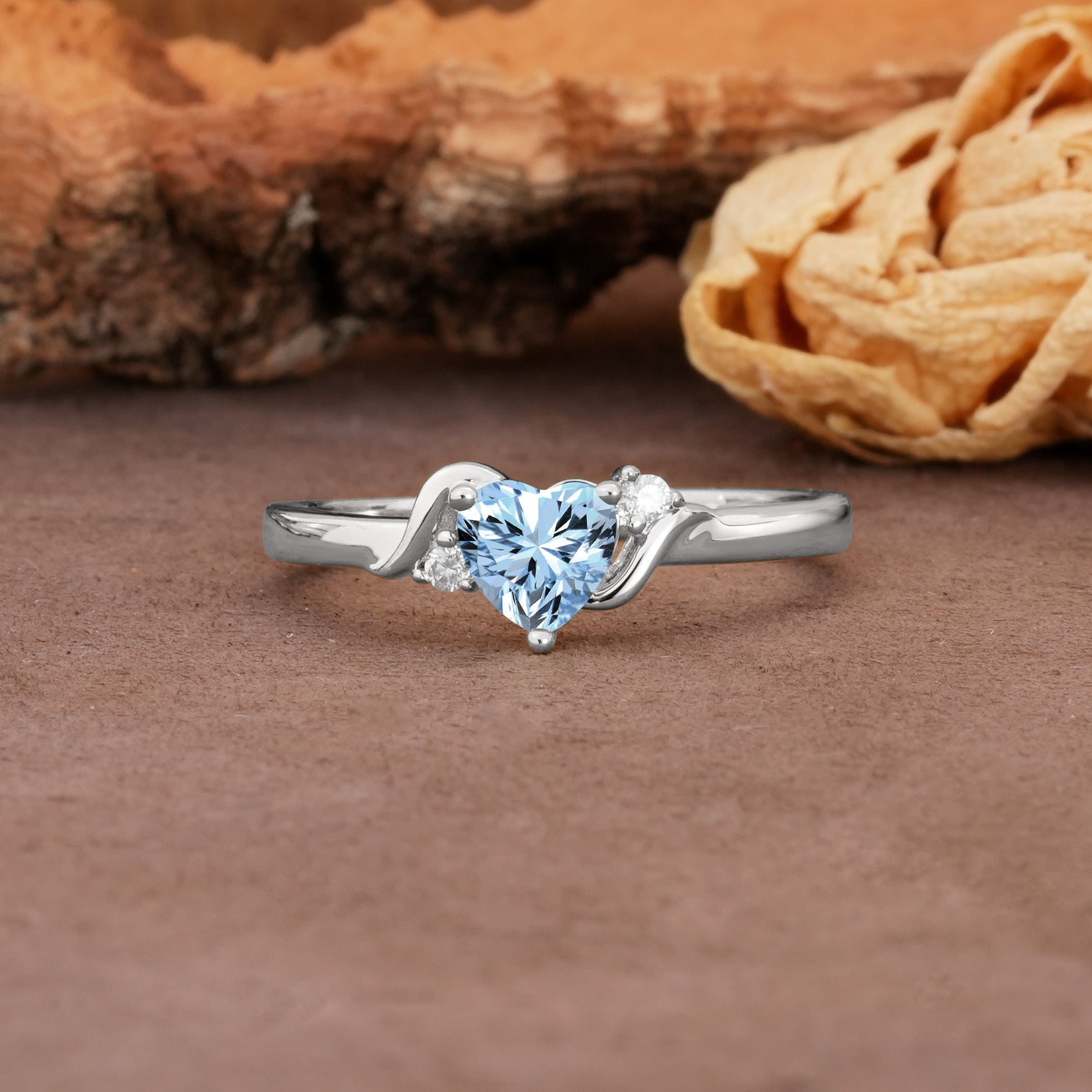 Unique Twisted 3-Prong Heart Cut Aquamarine Engagement Ring - Additional view