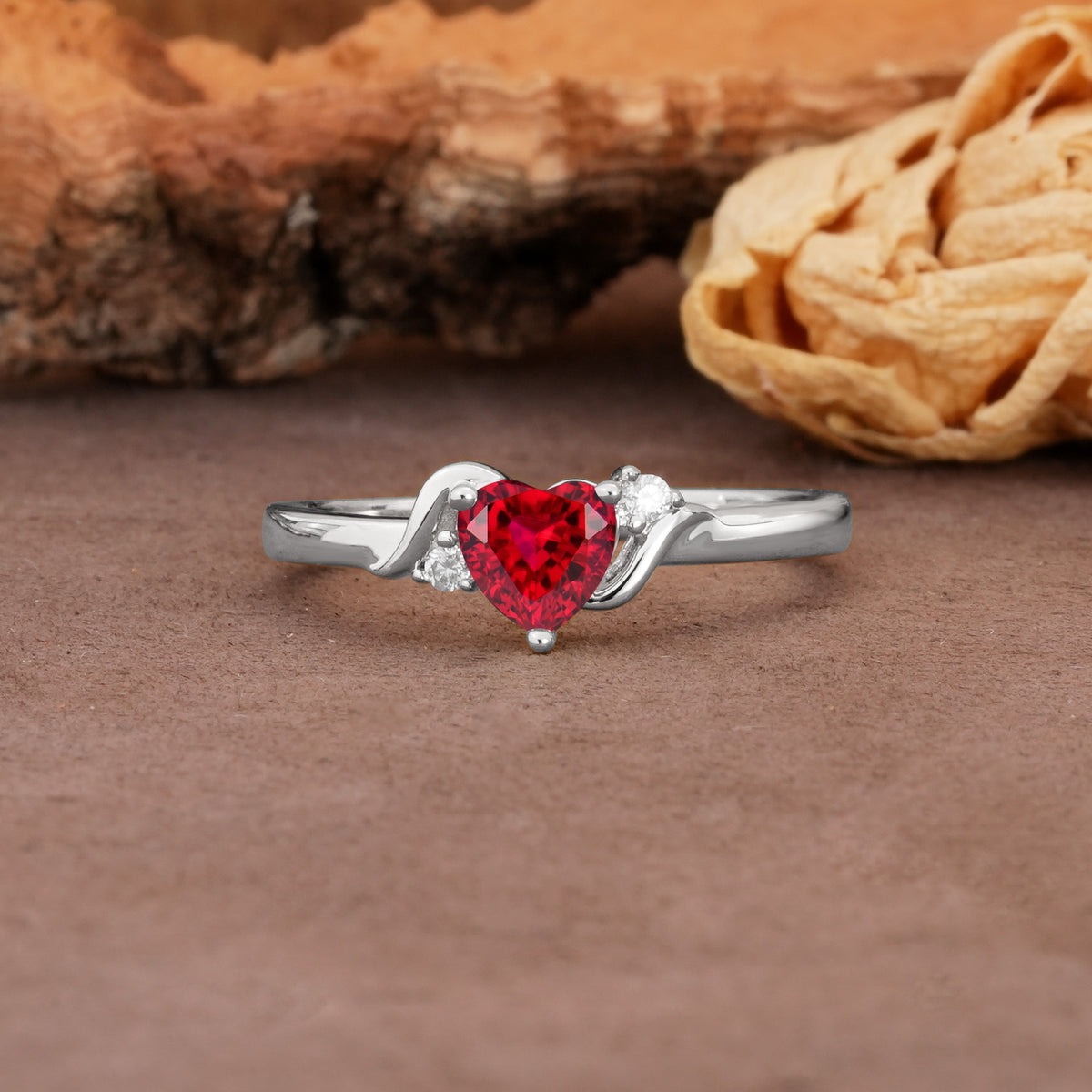 Unique Twisted 3-Prong Heart Cut Ruby Engagement Ring - Additional view