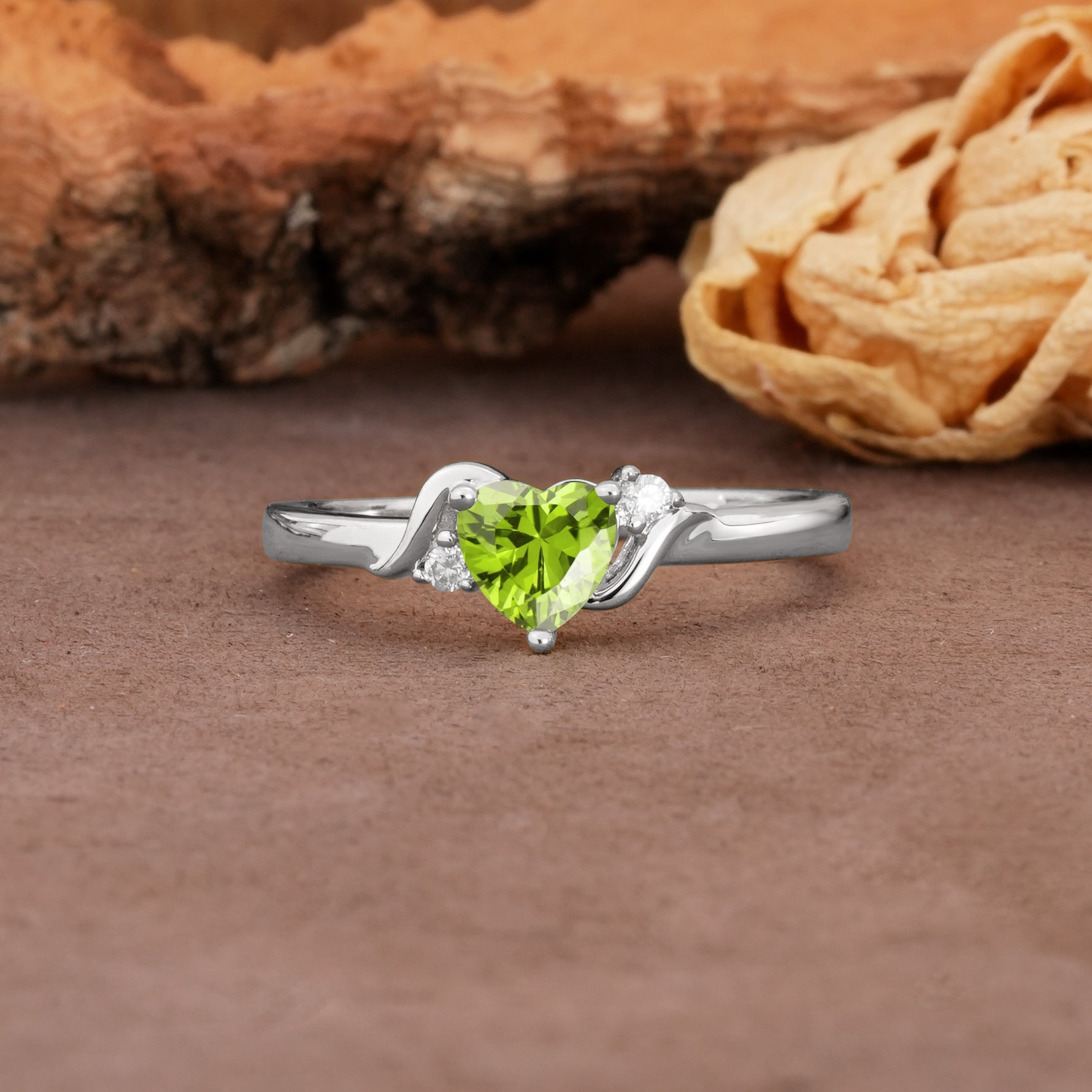Unique Twisted 3-Prong Heart Cut Peridot Engagement Ring - Additional view