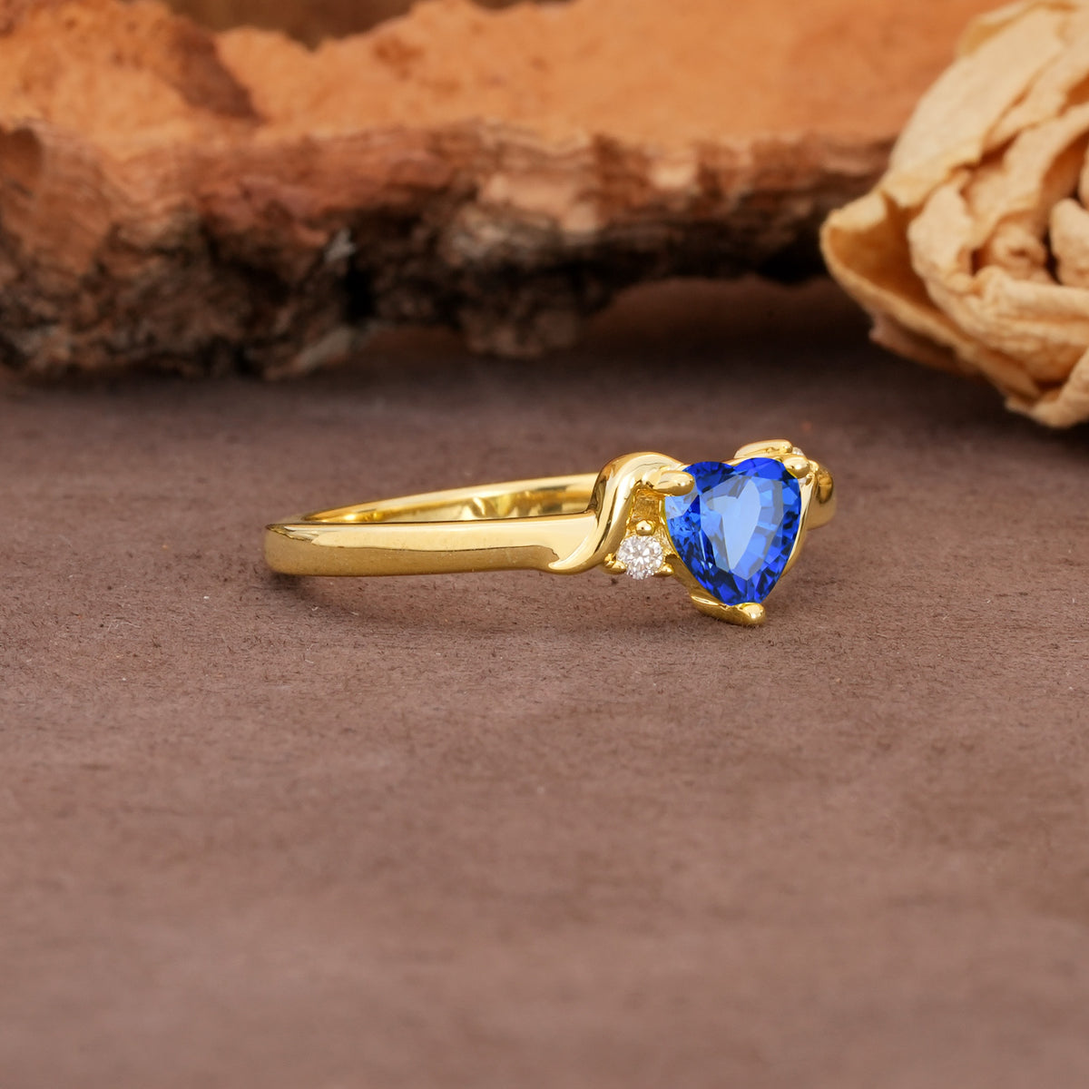 Unique Twisted 3-Prong Heart Cut Sapphire Engagement Ring - Additional view