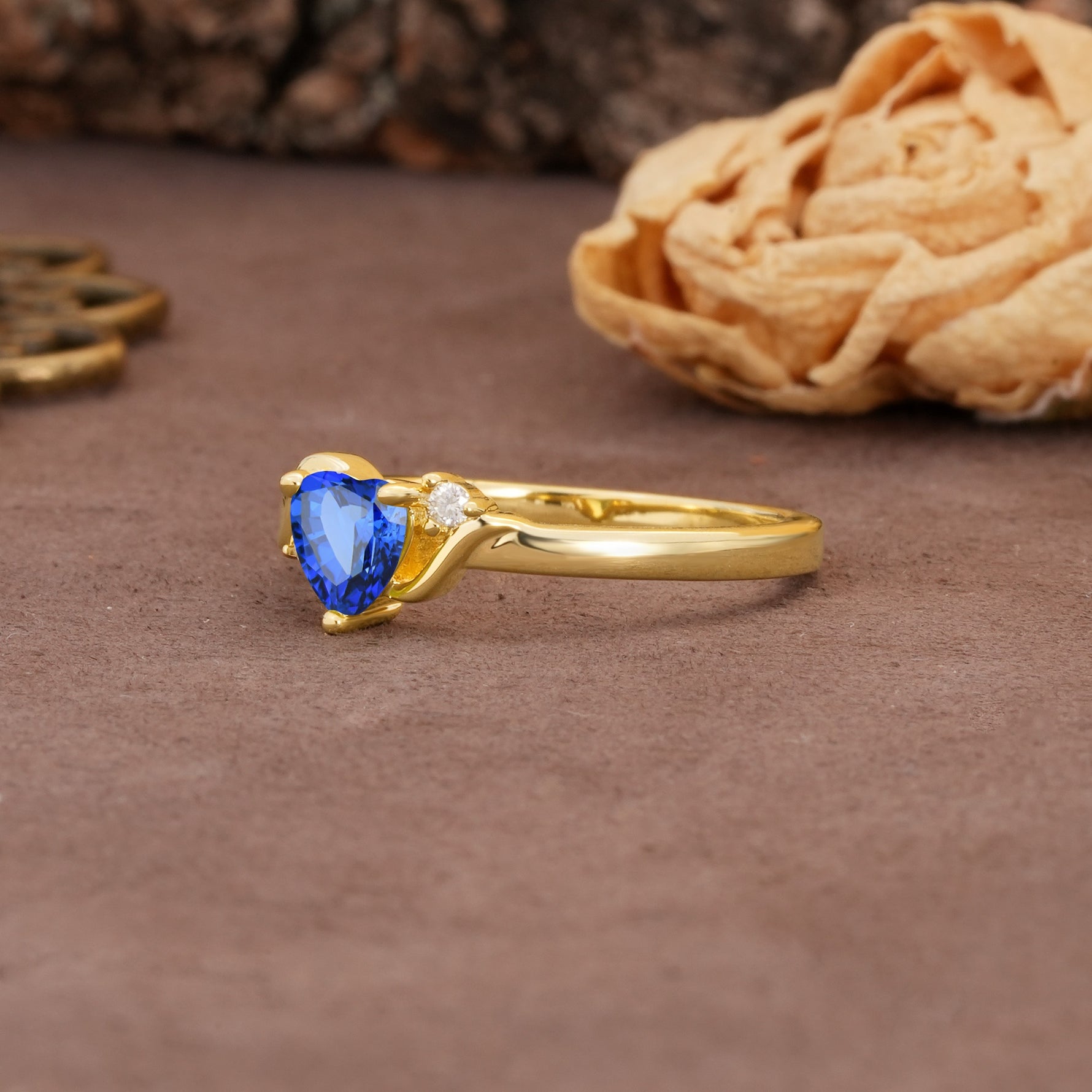 Unique Twisted 3-Prong Heart Cut Sapphire Engagement Ring - Additional view