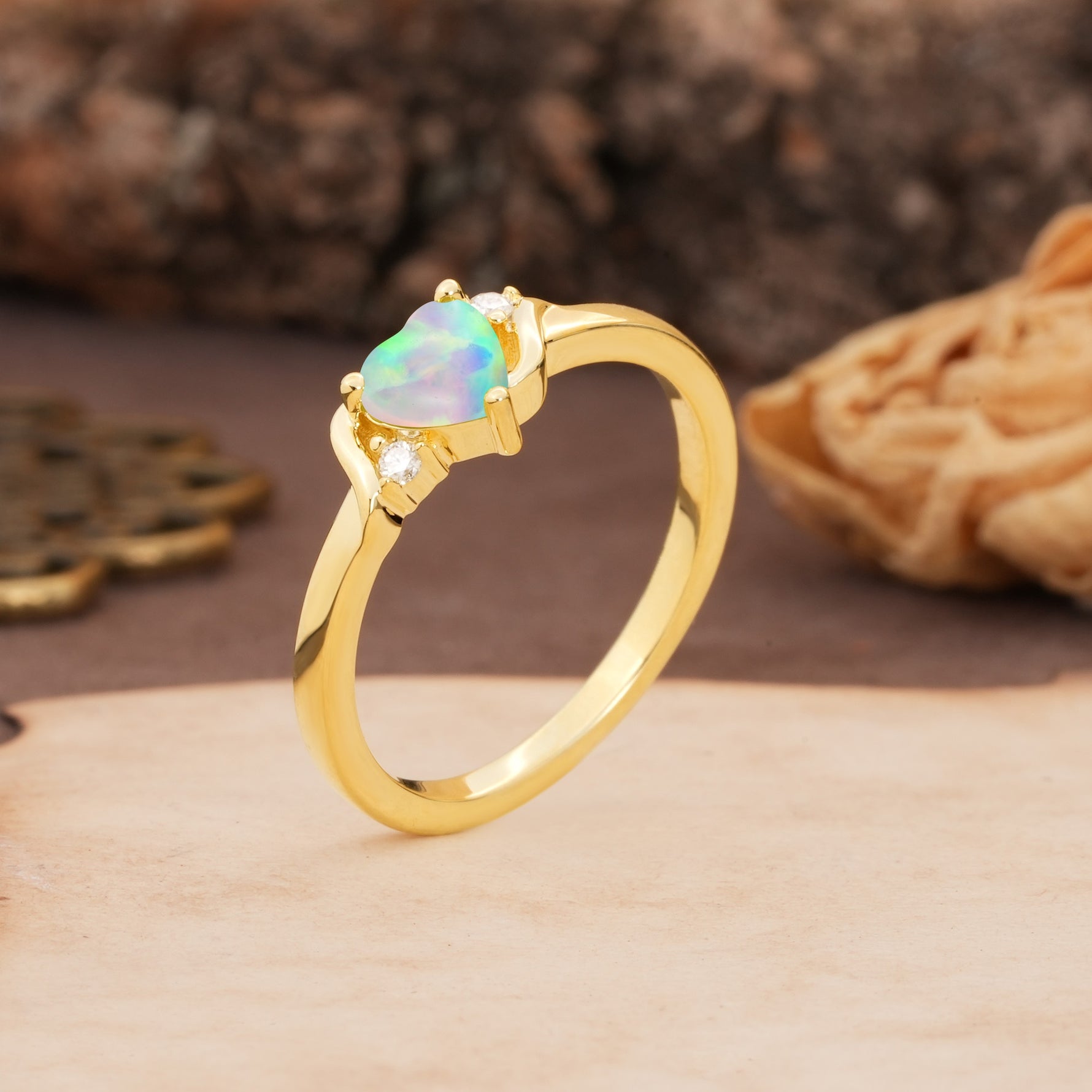 Unique Twisted 3-Prong Heart Cut Fire Opal Engagement Ring - Additional view