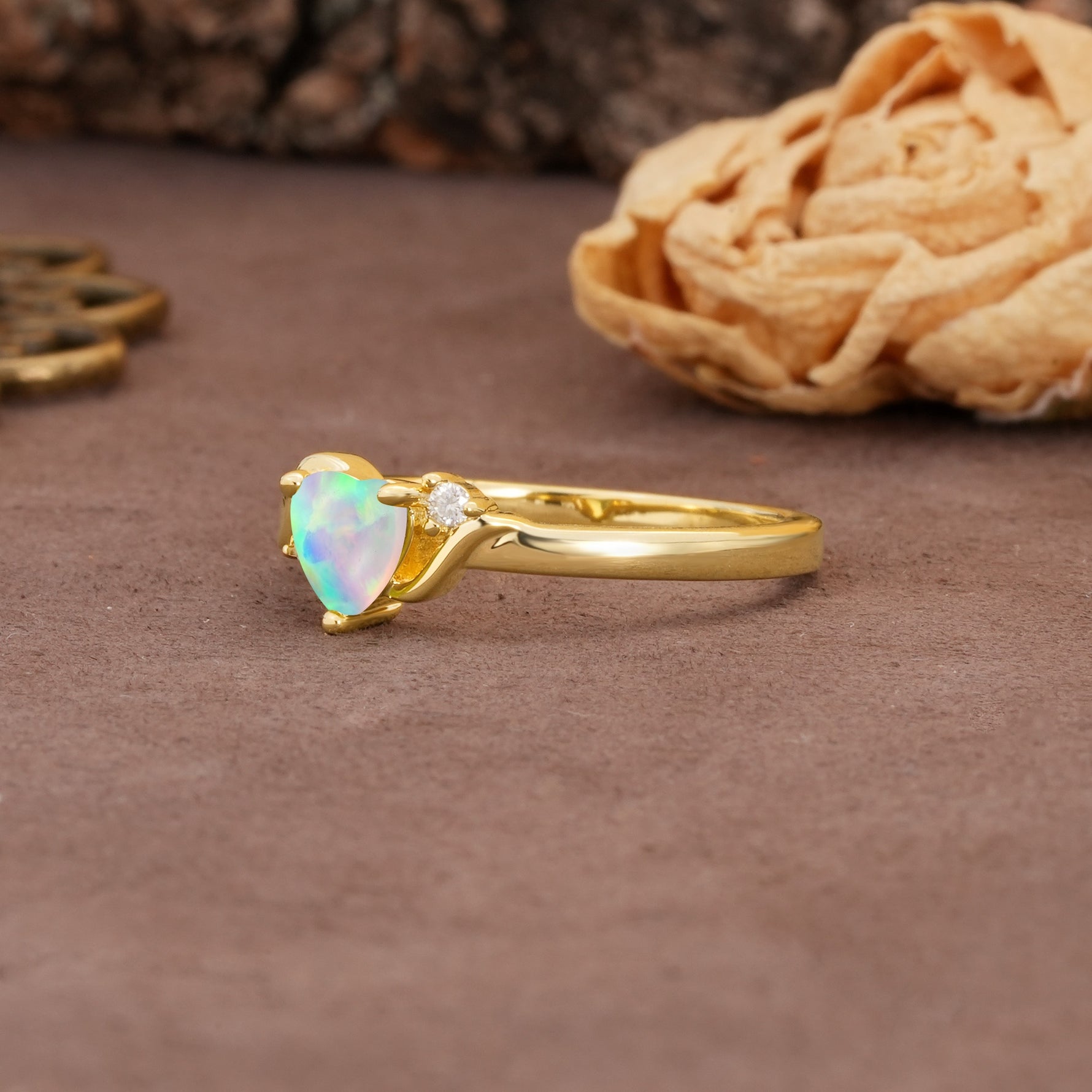 Unique Twisted 3-Prong Heart Cut Fire Opal Engagement Ring - Additional view