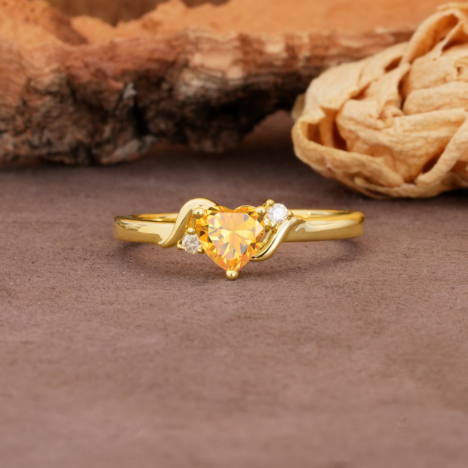 Unique Twisted 3-Prong Heart Cut Citrine Engagement Ring - Additional view