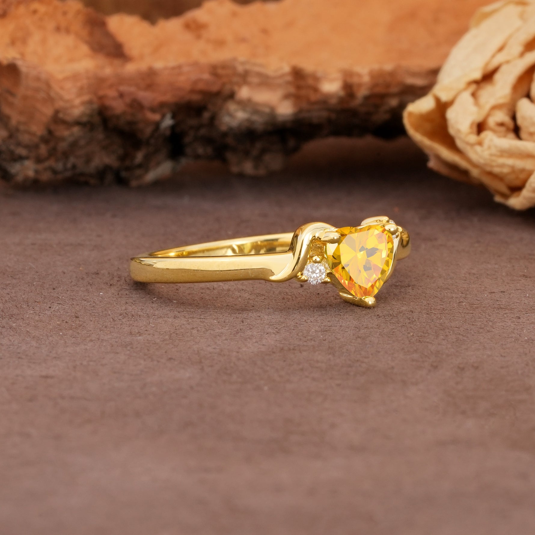 Unique Twisted 3-Prong Heart Cut Citrine Engagement Ring - Additional view