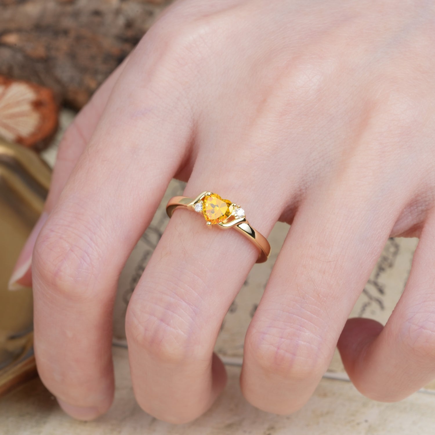 Unique Twisted 3-Prong Heart Cut Citrine Engagement Ring - Additional view