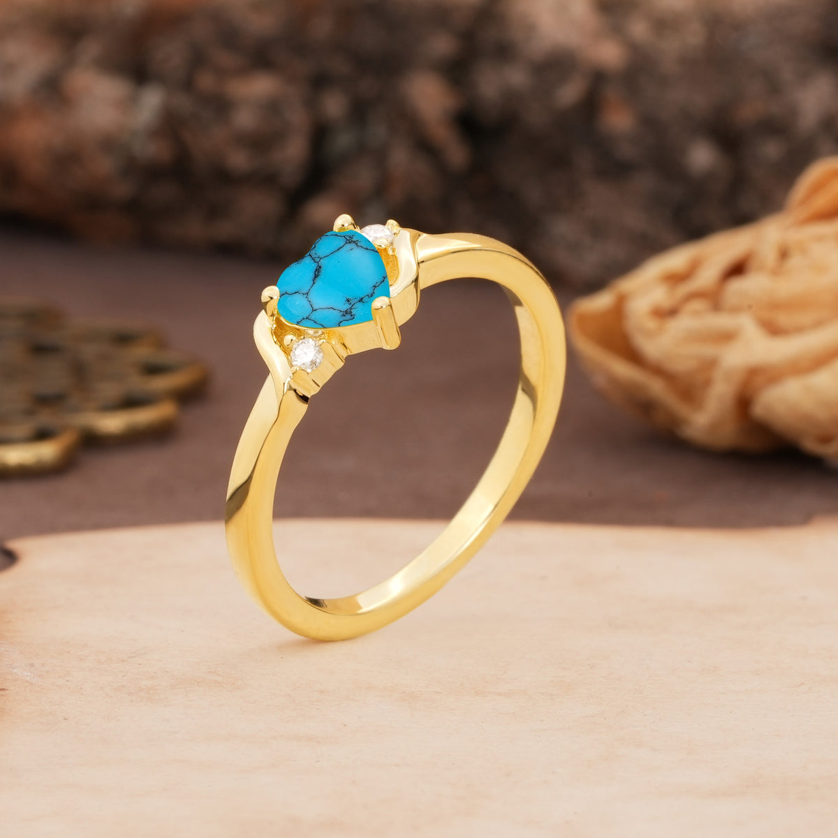 Unique Twisted 3-Prong Heart Cut Turquoise Engagement Ring - Additional view