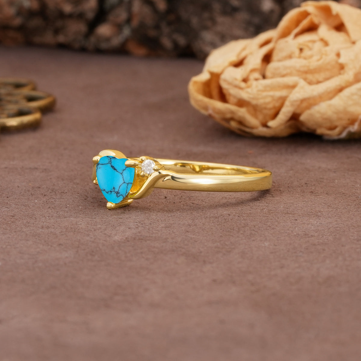 Unique Twisted 3-Prong Heart Cut Turquoise Engagement Ring - Additional view