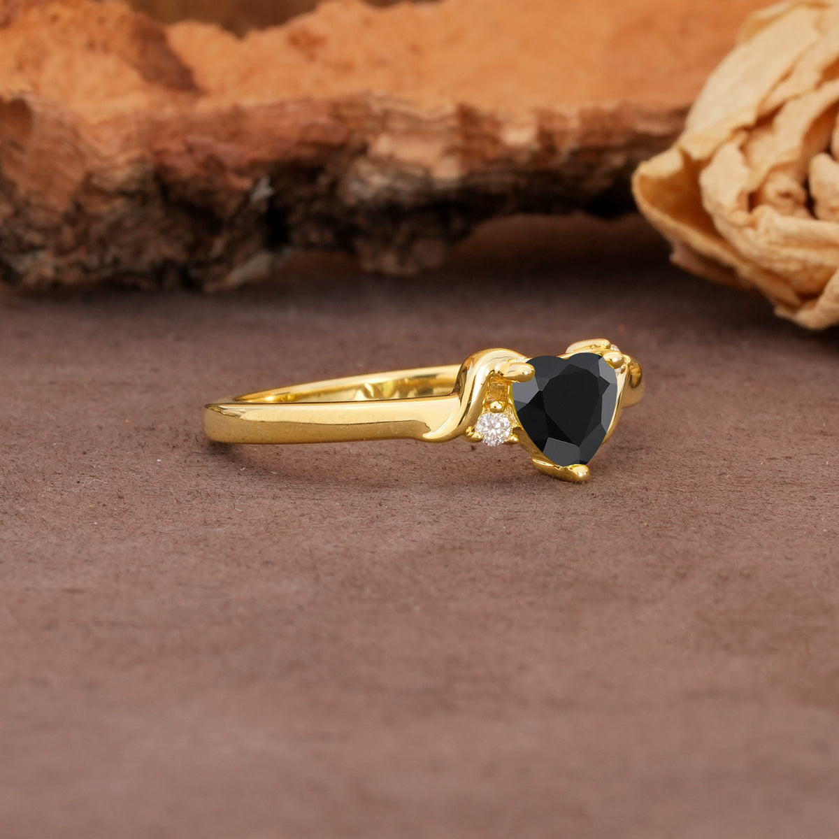 Unique Twisted 3-Prong Heart Cut Black Onyx Engagement Ring - Additional view