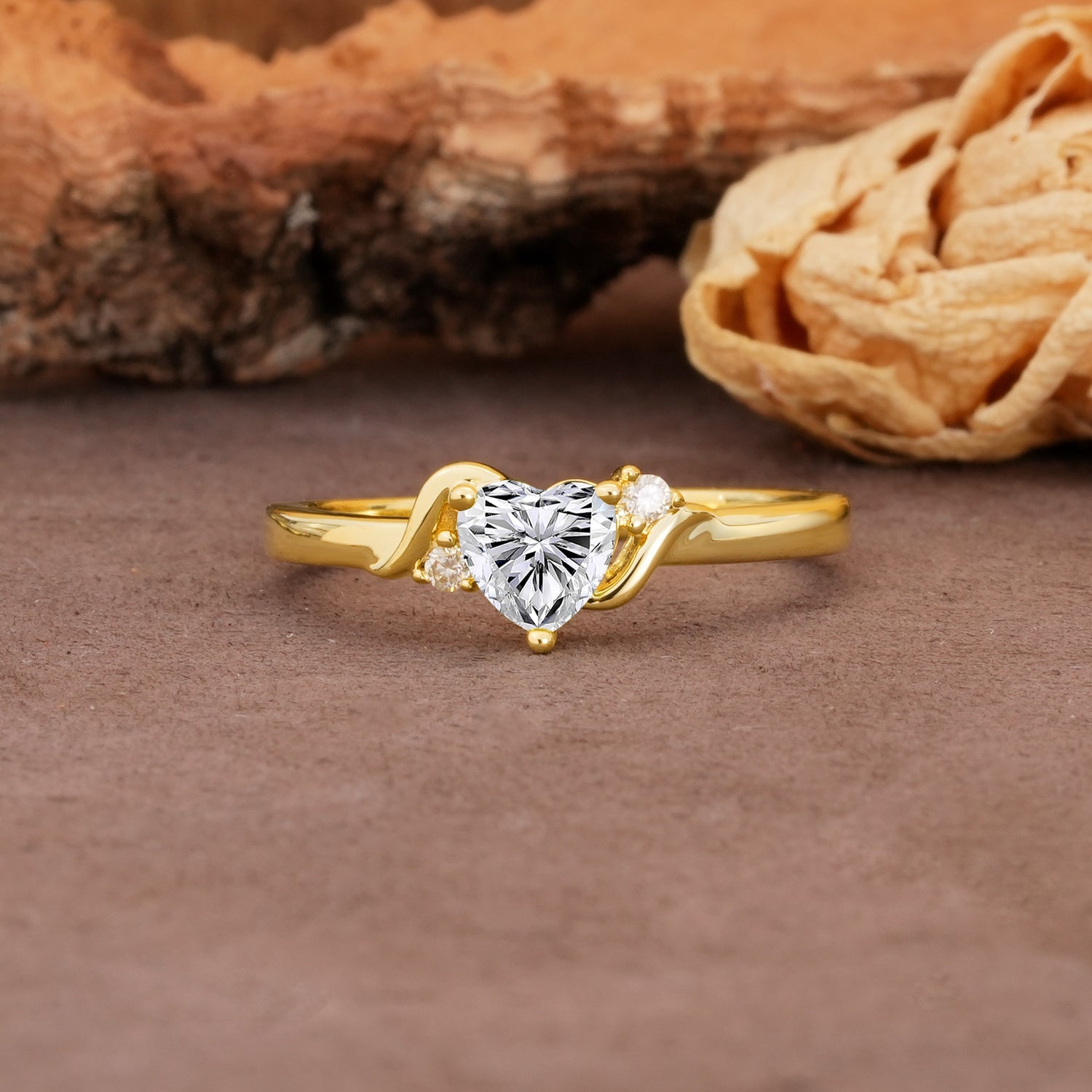 Unique Twisted 3-Prong Heart Cut Lab Diamond Engagement Ring - Additional view