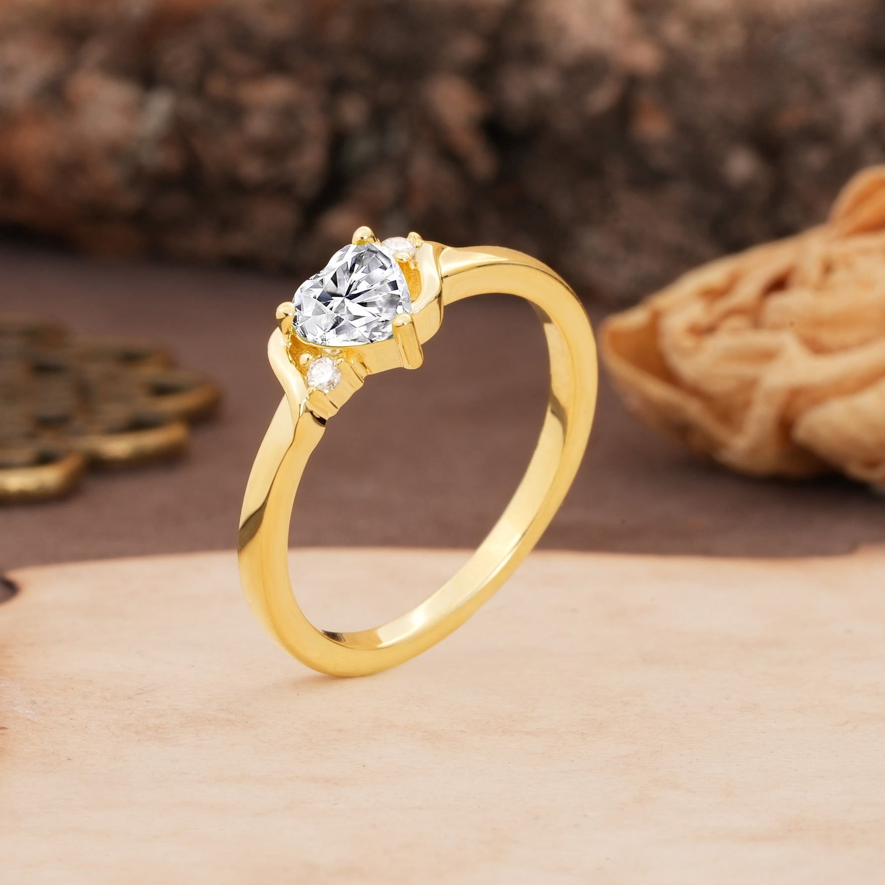 Unique Twisted 3-Prong Heart Cut Lab Diamond Engagement Ring - Additional view