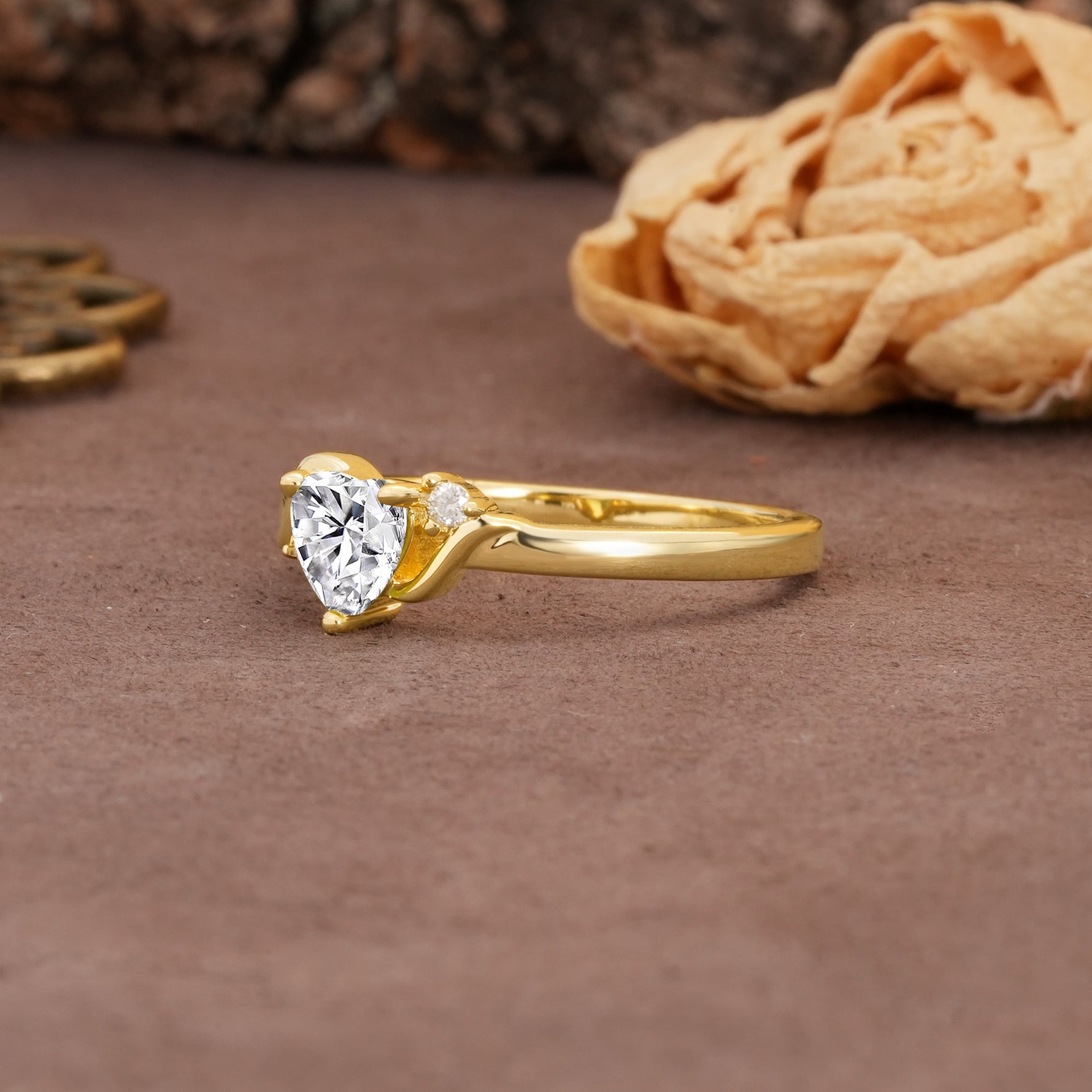 Unique Twisted 3-Prong Heart Cut Lab Diamond Engagement Ring - Additional view