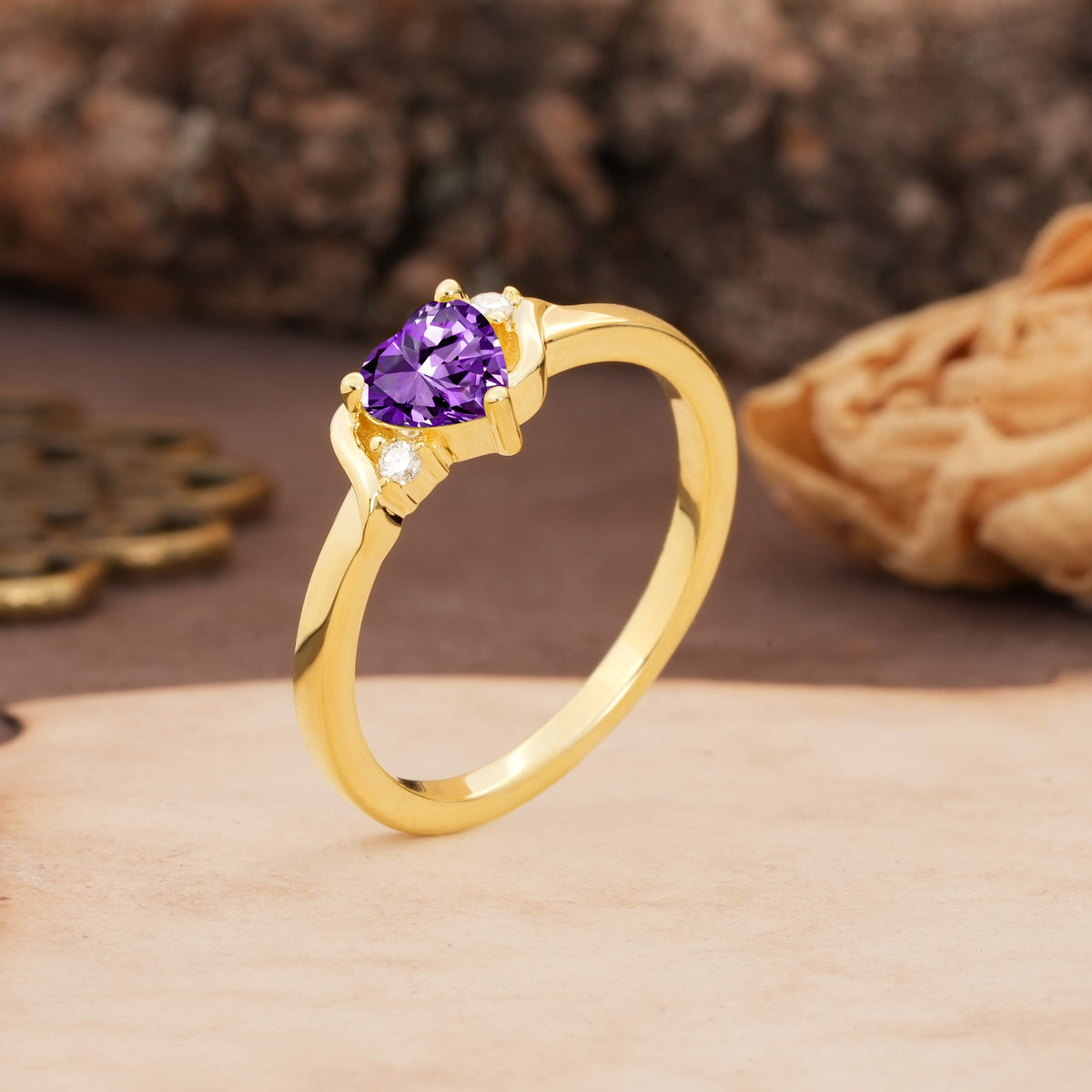 Unique Twisted 3-Prong Heart Cut Amethyst Engagement Ring - Additional view