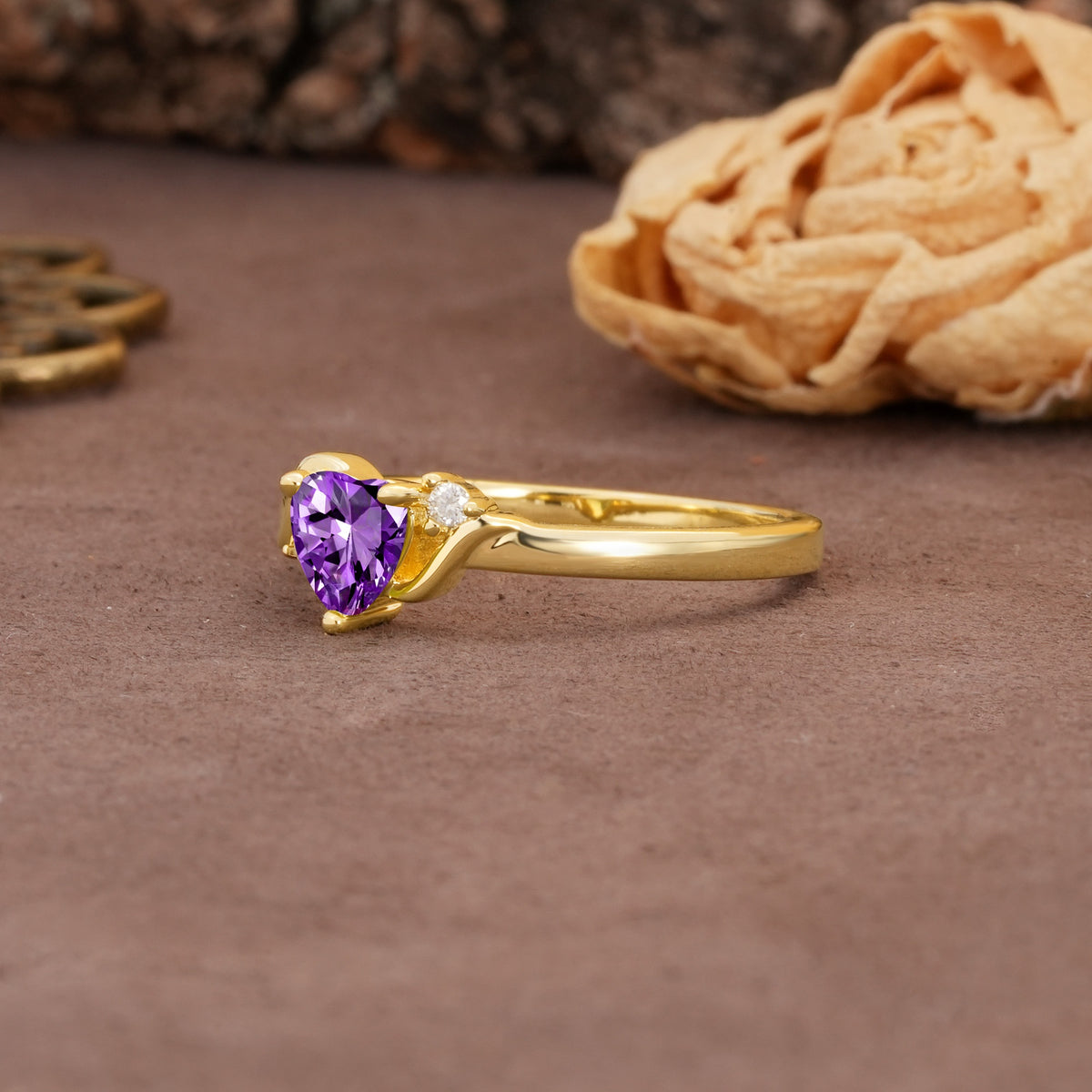 Unique Twisted 3-Prong Heart Cut Amethyst Engagement Ring - Additional view