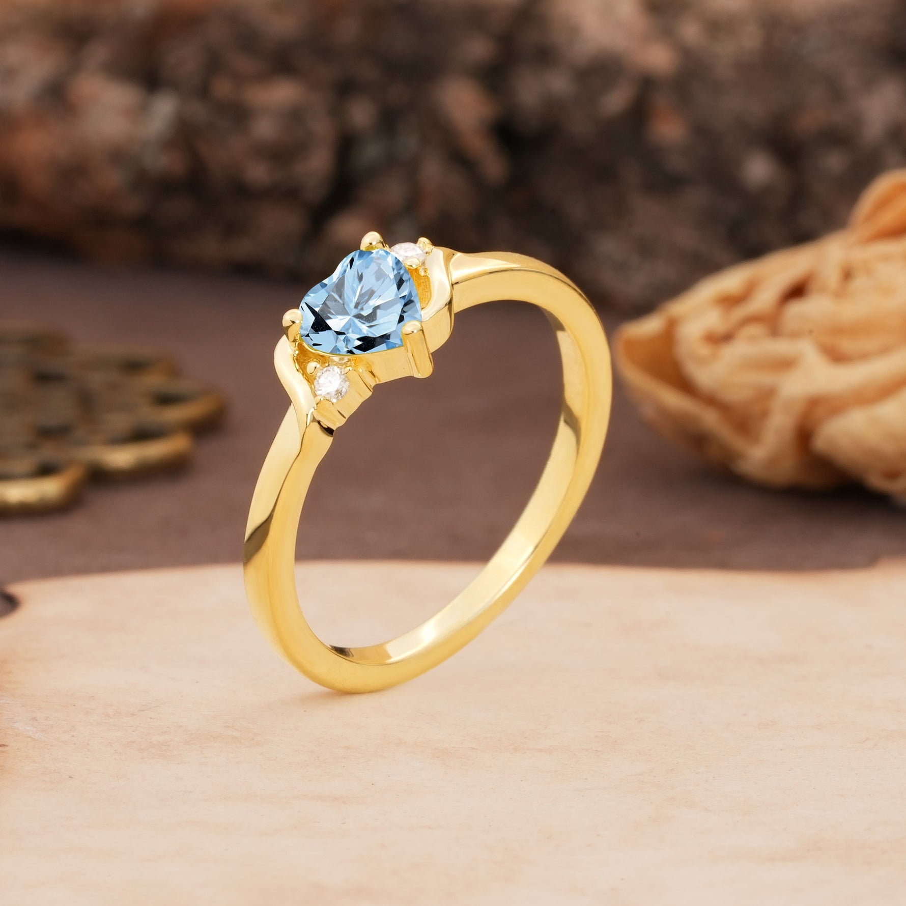 Unique Twisted 3-Prong Heart Cut Aquamarine Engagement Ring - Additional view
