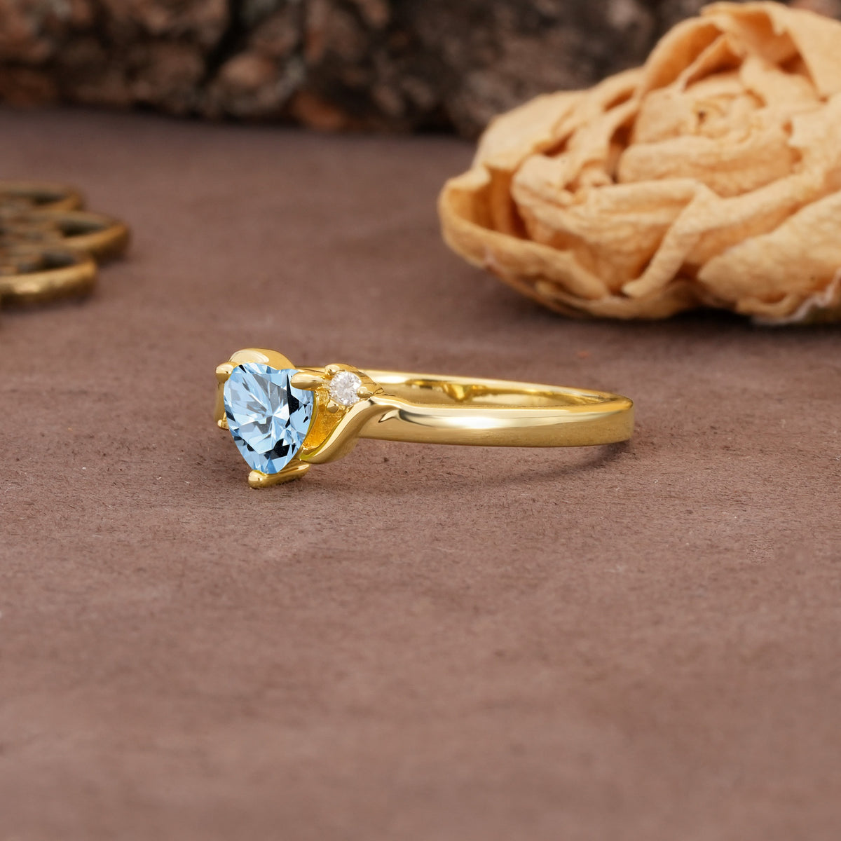 Unique Twisted 3-Prong Heart Cut Aquamarine Engagement Ring - Additional view