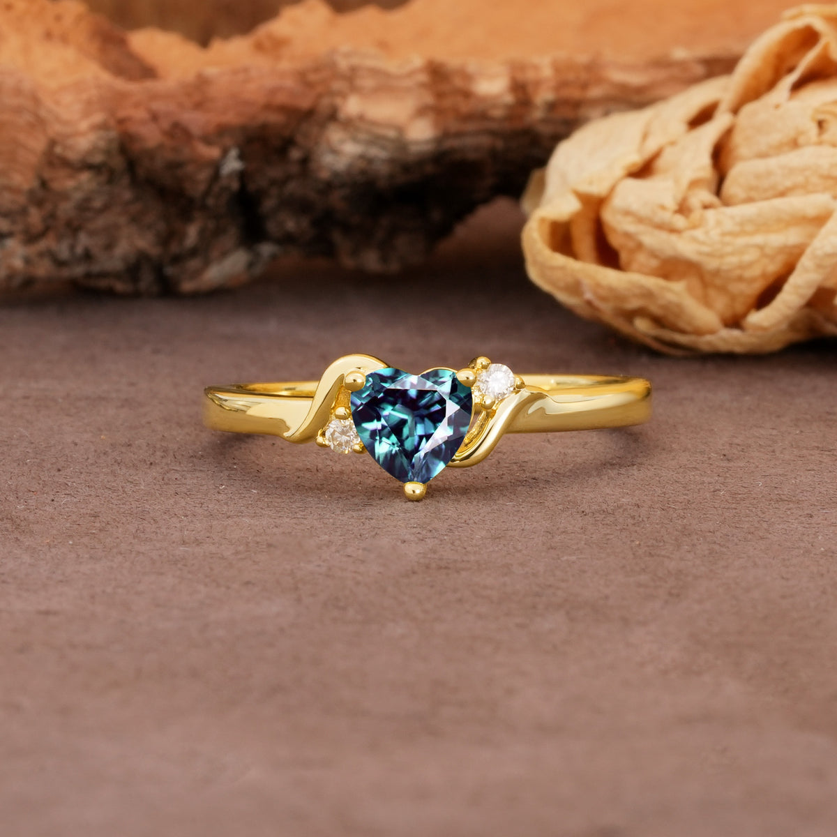Unique Twisted 3-Prong Heart Cut Alexandrite Engagement Ring - Additional view