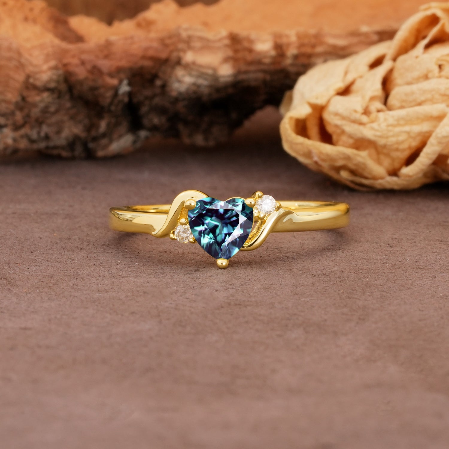 Unique Twisted 3-Prong Heart Cut Alexandrite Engagement Ring - Additional view
