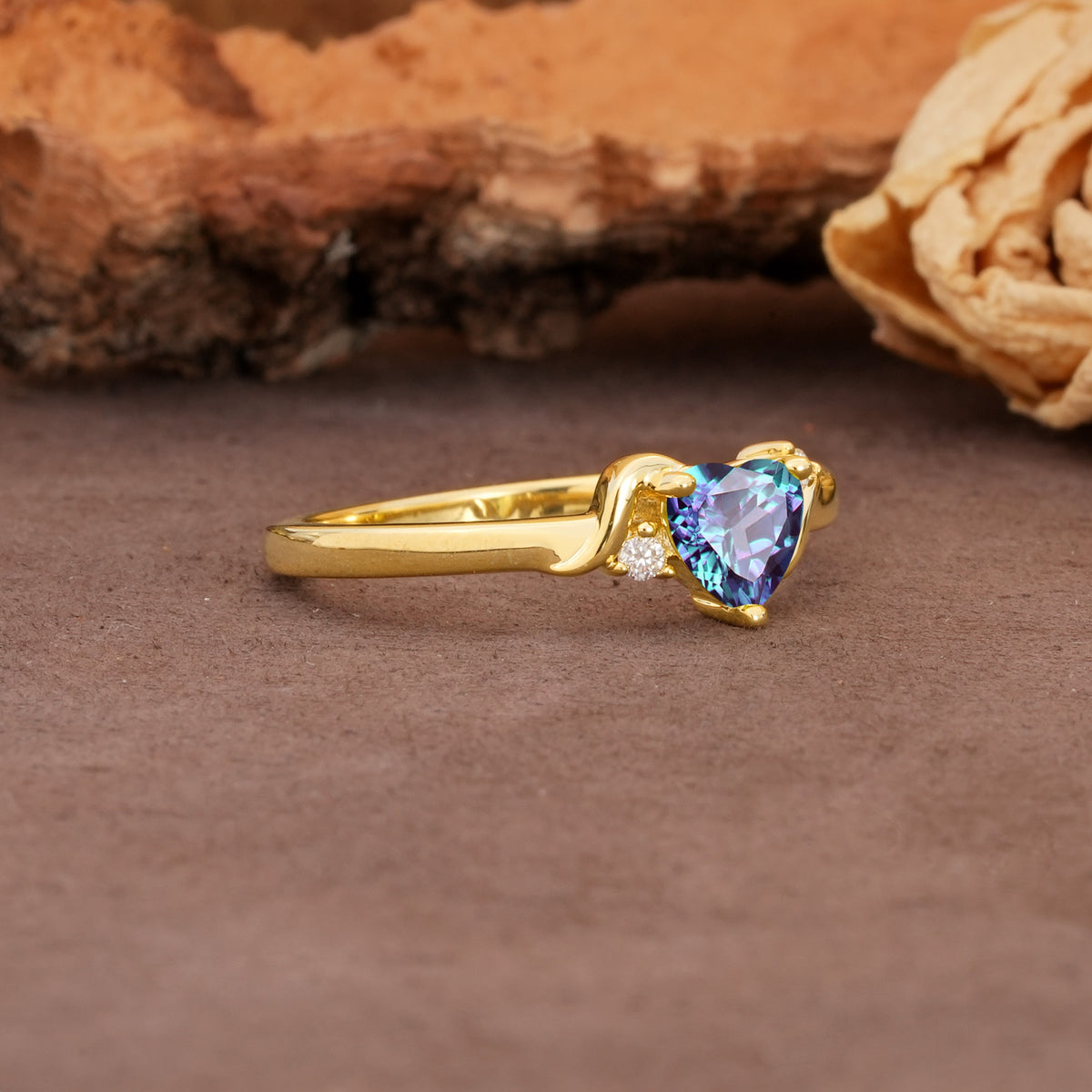 Unique Twisted 3-Prong Heart Cut Alexandrite Engagement Ring - Additional view