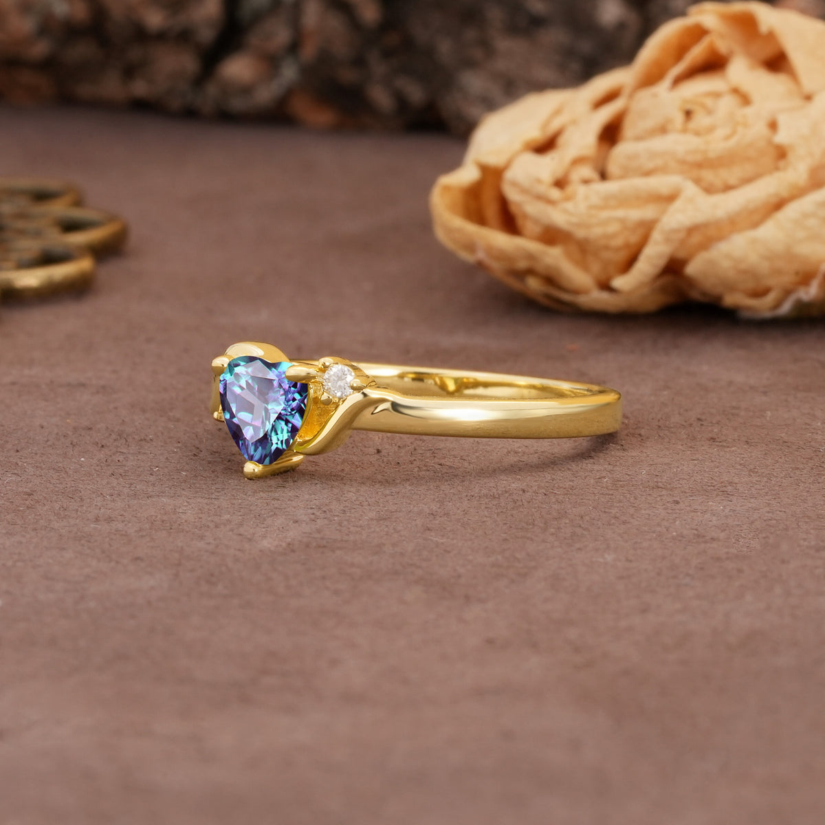 Unique Twisted 3-Prong Heart Cut Alexandrite Engagement Ring - Additional view