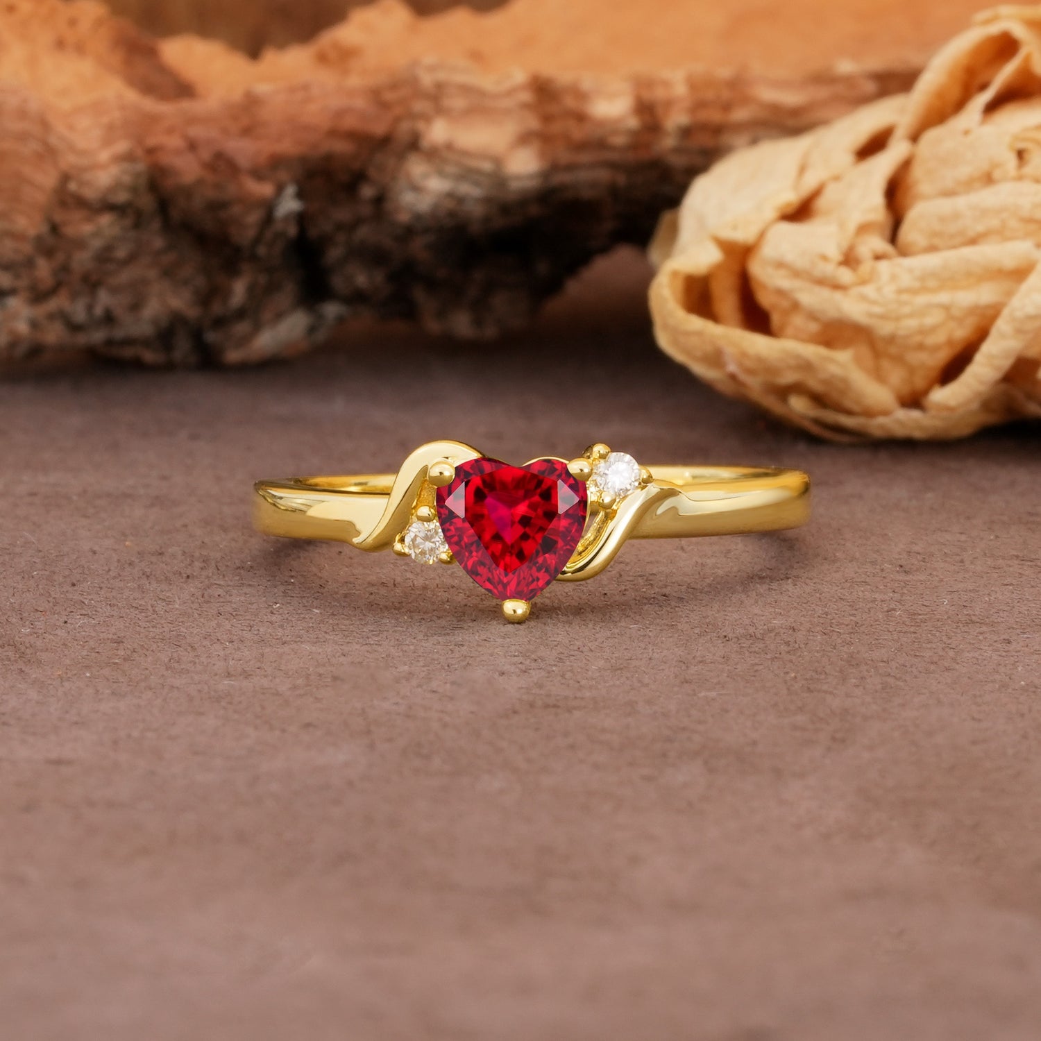 Unique Twisted 3-Prong Heart Cut Ruby Engagement Ring - Additional view