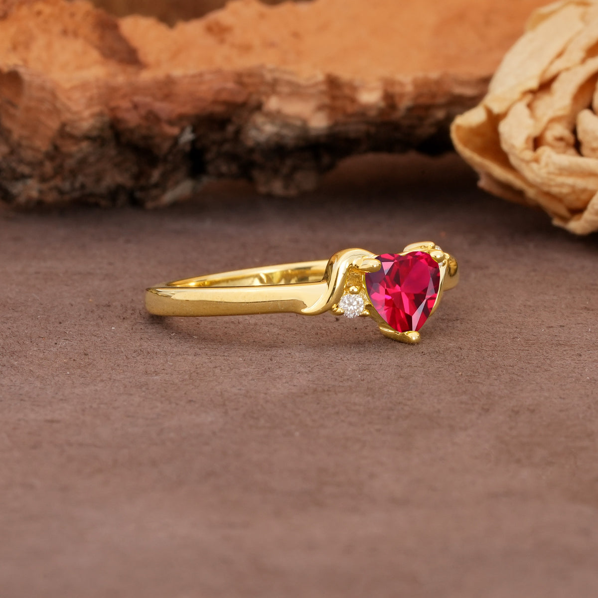 Unique Twisted 3-Prong Heart Cut Ruby Engagement Ring - Additional view