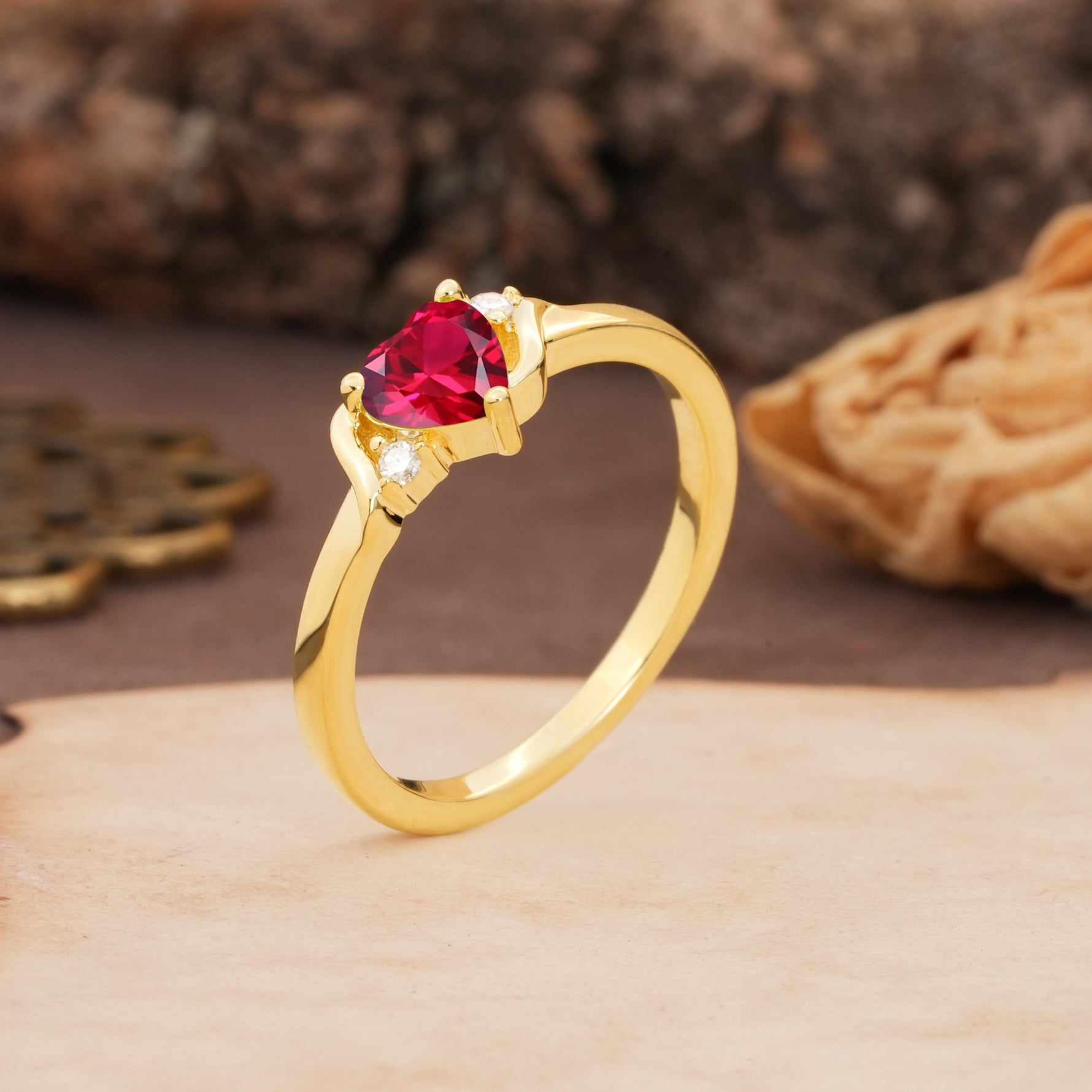 Unique Twisted 3-Prong Heart Cut Ruby Engagement Ring - Additional view