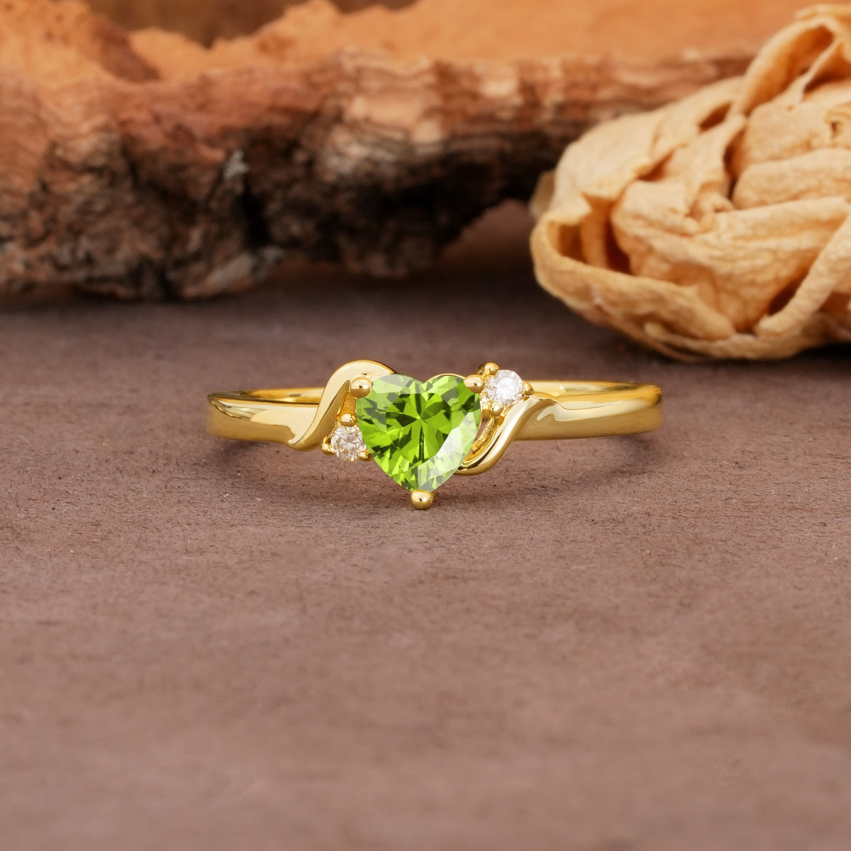 Unique Twisted 3-Prong Heart Cut Peridot Engagement Ring - Additional view