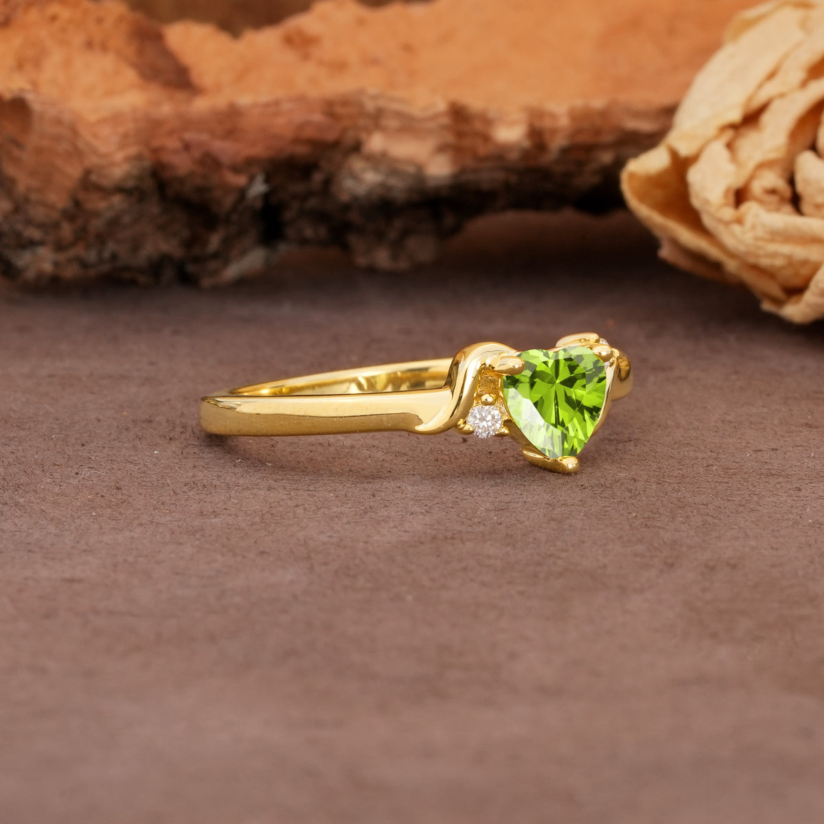 Unique Twisted 3-Prong Heart Cut Peridot Engagement Ring - Additional view