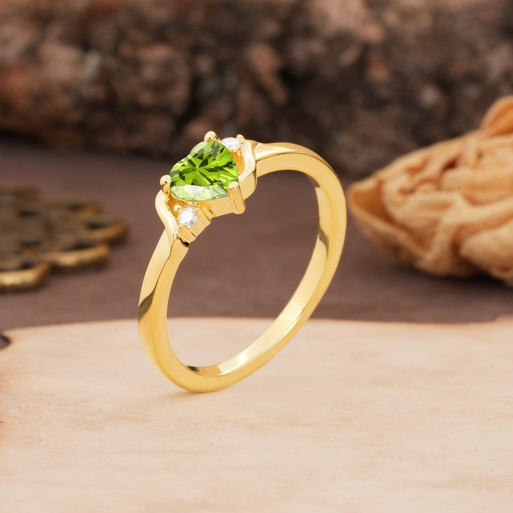 Unique Twisted 3-Prong Heart Cut Peridot Engagement Ring - Additional view