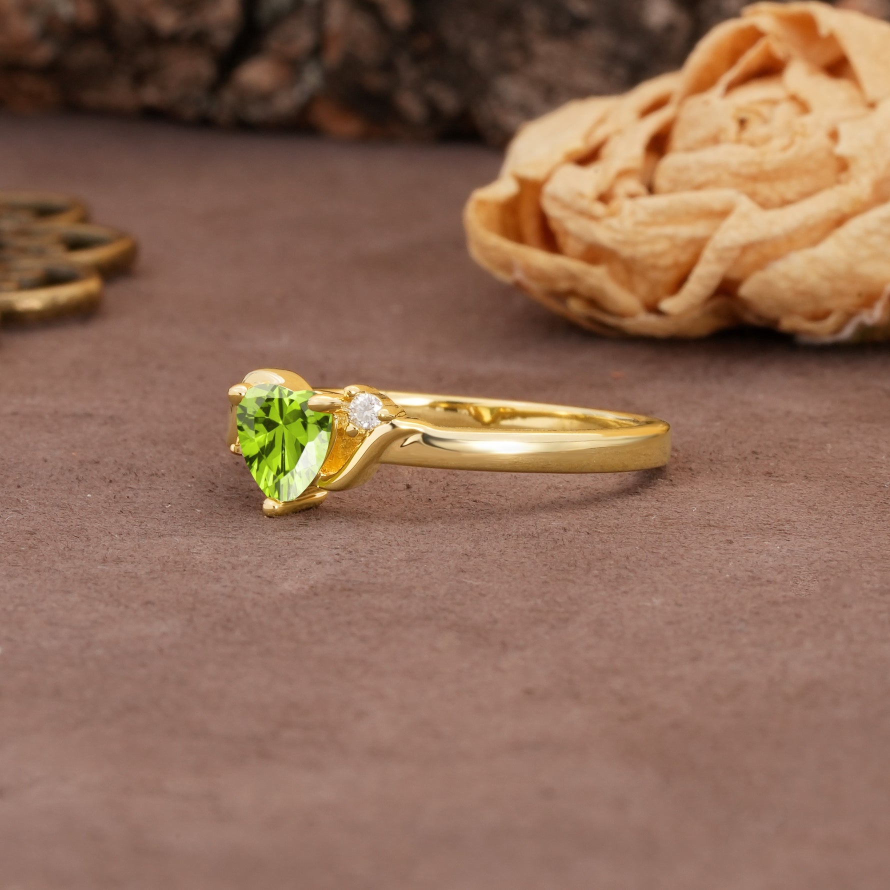 Unique Twisted 3-Prong Heart Cut Peridot Engagement Ring - Additional view