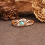 Unique, Minimalist, Twisted 4-Prong Round Cut Moss Agate Wedding Ring - Additional view