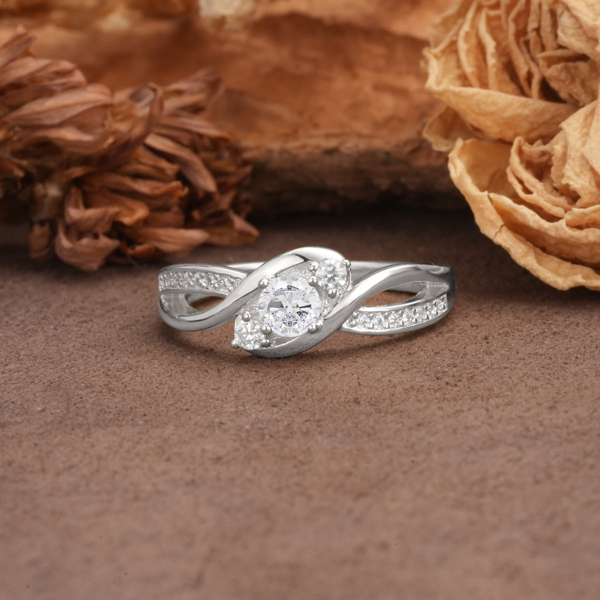 Unique, Minimalist, Twisted 4-Prong Round Cut Moissanite Wedding Ring - Additional view