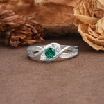 Unique, Minimalist, Twisted 4-Prong Round Cut Emerald Wedding Ring - Additional view