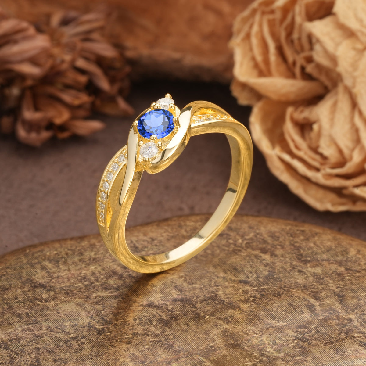 Unique, Minimalist, Twisted 4-Prong Round Cut Sapphire Wedding Ring - Additional view