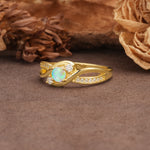 Unique, Minimalist, Twisted 4-Prong Round Cut Fire Opal Wedding Ring - Additional view