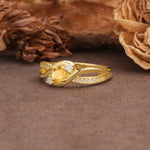 Unique, Minimalist, Twisted 4-Prong Round Cut Citrine Wedding Ring - Additional view